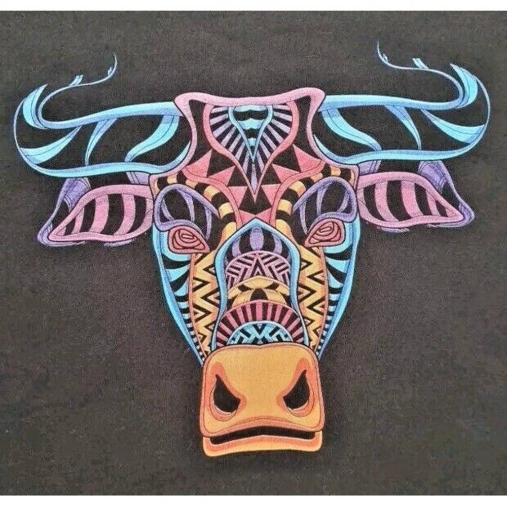 Port & Company Sweatshirt Unisex XL Black Neon Bull Graphic‎ Taurus Crew Neck